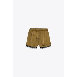 ZARA SATIN BERMUDA SHORTS WITH LACE TRIM